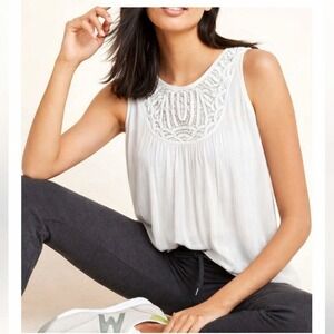 SUNDANCE Crochet Gauzy Crinkle Boho Top Hippie Cottagecore Feminine White Sz L